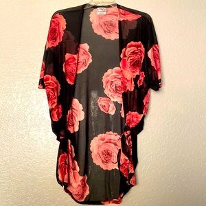 Black & Pink Flowered Shawl
